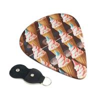 Ice Cream Cones Fifties Time Guitar Picks 6 Pcs, 0.71mm Thickness Celluloid Plectrum with Leather Picks Holder, Personalized Guitar Pick for Bass Electric Acoustic Guitars Lovers Gift