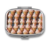 Ice Cream Cones Fifties Time pilldispenser 2-Compartment Portable Travel Square PillCase Daily with Store Vitamins Pocket Medicine Organizer for Office Home Fish Oil
