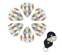 Ice Cream Cones Guitar Picks 6 Pack Guitar Plectrums with Picks Holder Celluloid Plectrums Includes Thin, Medium, Heavy Picks Plectrums for Acoustic Guitar Bass Picks 0.71mm