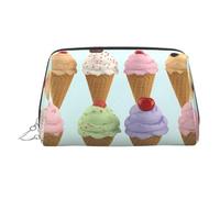 Ice Cream Cones Makeup Bag for Women Cosmetic Bags Leather Travel Makeup Case Organizer Waterproof Make up Pouch Open Flat Toiletry Bag Portable Storage Pouch for Travelling, Silver, One Size