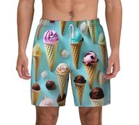 Ice Cream Cones Print Men's Bathing Suit Lining Quick-Drying Beach Shorts Anti-Chafe Compression Liner, White, Medium