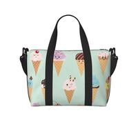 Ice Cream Cones Print oblique across Hand Travel Bag Polyester Women Men Overnight Duffel Carry-on Tote Bag, Black, One Size, Black, One Size