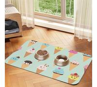 Ice Cream Cones Print Pet Food Mat Absorbent Non Slip PU Leather Feeding Mat for Dogs Cats Rubber Bottom