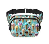 Ice Cream Cones Print Square Double Layer functionality Waist Bag Unisex Crossbody Pack Travel Workout, Black, One Size