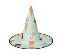 Ice Cream Cones Print Teens Adults Halloween Witch Hat Unisex Cap For Wide Brim Carnivals Party Accessory