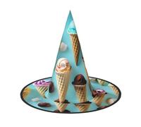 Ice Cream Cones Print Teens Adults Halloween Witch Hat Unisex Cap For Wide Brim Carnivals Party Accessory