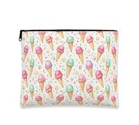 Ice Cream Cosmetic Bag, Playful Sweet Treats Makeup Pouch for Women, Portable Canvas Zipper Organizer, Summer Travel Toiletry Bag, White, 7x9 Inch, Ice Cream