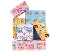 Ice Cream Donut Wrapping Paper, 67 Pink Blue Sweet Ice Cream Dessert Gift Wrap Paper 6 Sheets, 50x70cm Per Sheet for Birthday Trendy 67 Meme Summer Party Supplies
