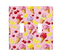 Ice Cream Double Light Switch Cover Plate, Summer Playful Cherries Lemon Slices Summer Peach Plastic Standard Size Decorative Wall Plates for New Apartment Home Bedroom Office Decor