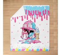 Ice Cream Drip Baseball Kids Flannel Blanket,Baseball Cap Hat Star Cherry Dessert Bed Blanket,Ball Sport Games Competition Girls Boys Sofa Decor,Blue Pink Fuzzy Blanket,Twin Size (60 x 80 Inches)