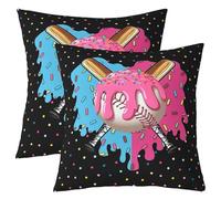 Ice Cream Drip Baseball Throw Pillow Cover,Baseball Bat Sport Game Competition Double Sides Pillow Case,Geometric Polka Dots Patchwork Home Decor,Blue Pink Bed Couch Sofa Cushion Cover,2 Pack 16"x16"