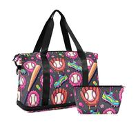 Ice Cream Drip Pink Red Baseball Bat Overnight Bag with Wet Pocket Adjustable Strap Sports Tote Gym Bag for Trip 2 Pcs Set for men women