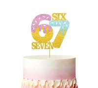 Ice Cream Drip Six Seven Cake Topper, Funny Gen Alpha Slang Cake Decor, Gold Glitter 6 7 Six Seven Cake Topper for Ice Cream Birthday/Anniversary Party Decoration