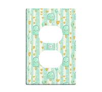 Ice Cream Duplex Outlet Covers Wall Plate, Playful Fanciful Hearts Stripes Summer Mint Green Plastic Standard Size Double Power Outlet Cover Plate for Home Living Room Bedroom Bathroom Decor