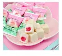 Ice cream fudge, fruit sandwich soft candy, white peach grape flavor cotton candy, gummy candy, cakes, delicious Dim sum, sweets, dessert, healthy leisure snacks, candy gift pack (Strawberry,500g)