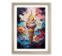 Ice Cream Gestural No.2 Framed Print | A2 Oak Framed Wall Art | Ready to Hang | Eclectic Landscape Picture | Living Room Bedroom Lounge Office