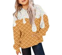 Ice Cream Graphic Hoodies for Girls UK Fall Clothes Oversized Pullover Sweatshirt Fashion Long Sleeve Crew Neck Casual Loose Pullover Tops Sportwear 3-12 Years