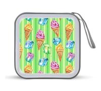 Ice Cream Green Stripes Printed CD Case Hard Plastic Protective DVD Storage Binder Bag for Home Office