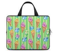 Ice Cream Green Stripes Trendy Laptop Sleeve with Handle Multi Size Portable Computer Protective Bags Cases