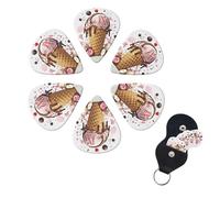 Ice Cream Guitar Picks 6 Pack, 0.96mm Thickness Celluloid Bass Pick with Leather Guitar Pick Holder Keychain Abstract Art Pics Plectrum for Acoustic Electric Guitar, Ukulele, Bass