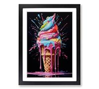 Ice Cream Hard Edge Painting Framed Print | A2 Black Framed Wall Art | Ready to Hang | Modern Landscape Picture | Living Room Bedroom Lounge Office