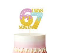 Ice Cream I Was 6 Now I'm 7 Cake Topper, Funny Gen Alpha Slang Cake Decor, Gold Glitter 6 7 Six Seven Cake Topper for Ice Cream Drip Birthday/Anniversary Party Decoration