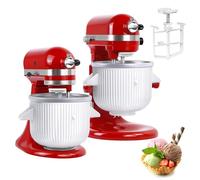 Ice Cream Maker Attachment for KitchenAid Mixers, Fits KitchenAid 4.5/5QT & 6QT Stand Mixers, Frozen Ice Cream & Sorbet Gelato Maker for KitchenAid, 2 Quart, White(Machine/Mixer Not Included)