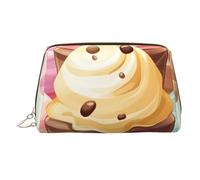 Ice Cream Makeup Bag for Women Cosmetic Bags Leather Travel Makeup Case Organizer Waterproof Make up Pouch Open Flat Toiletry Bag Portable Storage Pouch for Travelling, Gold, One Size