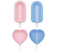 Ice Cream Moulds with Sticks, 4 Piece Silicone Ice Cream Moulds Set, Heart and Popsicle Shape Silicone Ice Lolly Mould for Healthy Frozen Treats, Easy Release and Stackable