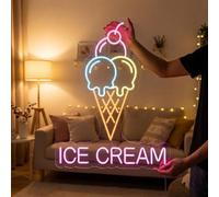 Ice Cream Neon Sign, Dimmable LED Neon Light for Ice Cream Shop, Snack Bar, Coffee Store Window Wall Decor, Business Art Decoration for Bedroom Party Background Display USB Powered