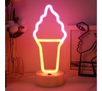 Ice Cream Neon Signs with Holder Base,USB or 3-AA Battery Powered Neon Light,LED Table Decoration,Bedroom Night Light,Birthday Gift,Wedding Supplies Business Gift