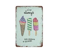 Ice-Cream o'Clock Able Illustration A4 And Letter Wall Art Cards Nursery And Kids Room Deco Summer Ice Cream Dessert Store Bathroom Signs Decor For Home,Office,Farmhouse Poster Decor 5.5x8inch