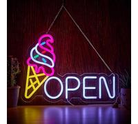 ICE-CREAM Open LED Neon Sign for Wall Decor USB Adjustable Brightness Living Room Bars Barbers Pub Wedding Party Salon Club Gatherings Gaming Room Man Cave Halloween Christmas Birthday Art Wall Decor