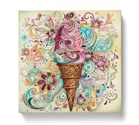 Ice Cream Paisley Art Canvas Print | Gallery Wrapped 30mm Frame Wall Art | 20x20 inches | Ready to Hang | Modern Picture | Living Room Bedroom Lounge Office