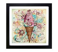 Ice Cream Paisley Art Framed Print | 18x18 Inch Black Framed Wall Art | Ready to Hang | Modern Landscape Picture | Living Room Bedroom Lounge Office