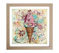 Ice Cream Paisley Art Framed Print | 18x18 Inch Oak Framed Wall Art | Ready to Hang | Modern Landscape Picture | Living Room Bedroom Lounge Office