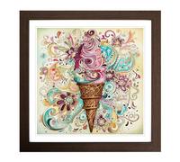 Ice Cream Paisley Art Framed Print | 18x18 Inch Walnut Framed Wall Art | Ready to Hang | Modern Landscape Picture | Living Room Bedroom Lounge Office