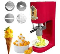 Ice Cream Pasta Maker Machine,Includes 4 Molds,for Ice Cream Shops, Bakeries & Multi Functional Restaurants(Red)