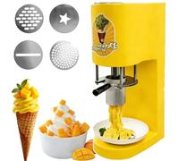 Ice Cream Pasta Maker Machine,Includes 4 Molds,for Ice Cream Shops, Bakeries & Multi Functional Restaurants(Yellow)