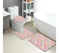 Ice Cream Pattern Quick Dry Bath Mat, Colorful Dessert Style Absorbent Non Slip Shower Mat, Summer Fun Washable Bath Rugs for Bathroom Toilet Restroom Decorative 3 Piece Sets