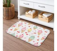 Ice Cream Pattern Quick Dry Bath Mat, Cute Pastel Colors Absorbent Non Slip Shower Mat, Summer Playful Flannel Washable Bath Rugs for Bathroom Toilet Restroom Decorative 20x32 Inch