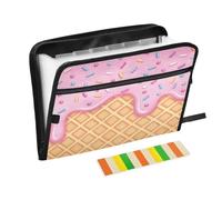 Ice Cream Pink 13 Pocket File Organizer Expanding File Folder with Front Pouch Portable Business File Storage Document Organizer Folder with Zipper