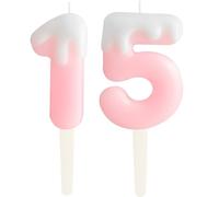 Ice Cream Pink 15th Birthday Candles, Cream Numbers 15 Birthday Party Decoration, Birthday Cake Topper, Happy 15th Birthday Cake Candles for Birthday Party Wedding Anniversary Celebration Supplies