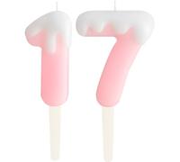 Ice Cream Pink 17th Birthday Candles, Cream Numbers 17 Birthday Party Decoration, Birthday Cake Topper, Happy 17th Birthday Cake Candles for Birthday Party Wedding Anniversary Celebration Supplies