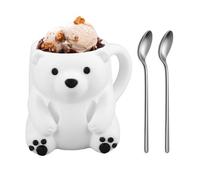 Ice Cream Pint Holder, 3D Printed Polar Bear Leak Proof Beer Can Sleeve with Anti-Freeze Handle & 2 Spoons, Non-Slip Base Fits Ice Cream 16oz, Gift for Polar Bear Lovers