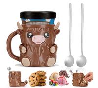 Ice Cream Pint Holder, Highland Cow Ice Pint Holder Cover with Handle, Cute Animal ICES Creams Cooler Container Leak Proof Popsicle Cozy Beer Can Cup, Highland Cow Lover Gifts (Light Brown)