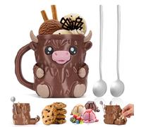 Ice Cream Pint Holder, Highland Cow Ice Pint Holder Cover with Handle, Cute Animal ICES Creams Cooler Container Leak Proof Popsicle Cozy Beer Can Cup, Highland Cow Lover Gifts (Brown)