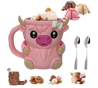 Ice Cream Pint Holder, Highland Cow Ice Pint Holder Cover with Handle, Cute Animal ICES Creams Cooler Container Leak Proof Popsicle Cozy Beer Can Cup, Highland Cow Lover Gifts (Pink)