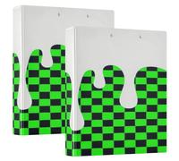 Ice Cream Plaid Checked Green 1 and 1/2 Inch Binders for School Round Ringing with Interior Pockets 1/2 Pack Office Supplies 200 Sheets