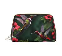 Ice Cream Print Leather Travel Cosmetic Bag Small Cosmetic Bag for Women Cosmetic Organizer Bag, Hummingbird Red Flowers Hibiscus, Taglia Unica